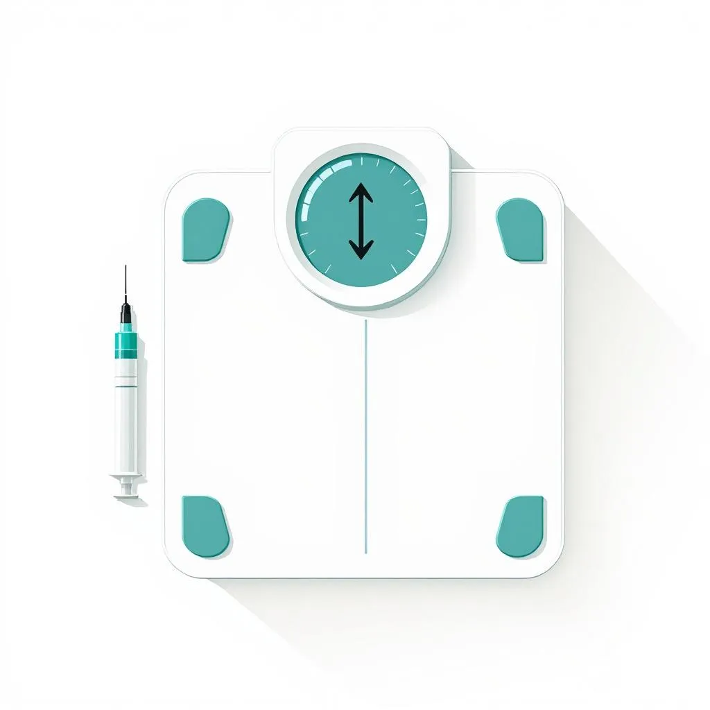 Illustration d'une balance médicale et d'un stylo injecteur représentant le Wegovy